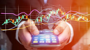 Görünümü 3D render fütüristik arabirimde görünen veri bilgilerini Ticaret Borsası