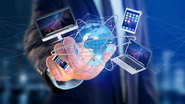 Akıllı telefon, tablet ve bağlantı ağ üzerinden uçan bilgisayar gibi aygıtların görünümü