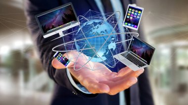 Akıllı telefon, tablet ve bağlantı ağ üzerinden uçan bilgisayar gibi aygıtların görünümü