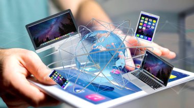 Akıllı telefon, tablet ve bağlantı ağ üzerinden uçan bilgisayar gibi aygıtların görünümü