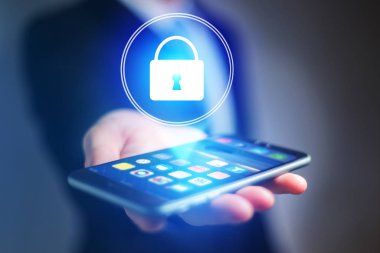 İşadamı el smartphone soyunma simgesi ile tutarak 