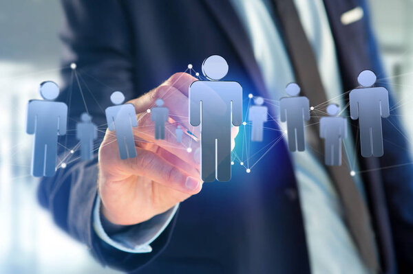 View of Network connection with people linked each other with blurred person on background