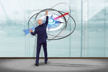 Pusula gezinti - 3d render ile bir duvar önünde bir işadamı görünümünü