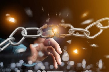 Zayıf bir bağlantı kırık zincirinin - 3d render patlayan bir görünümünü