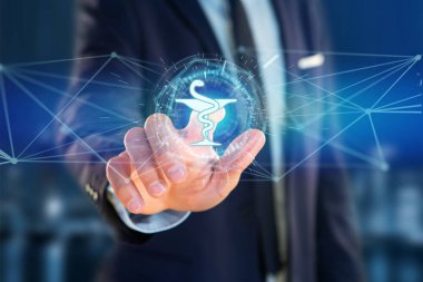 Bir eczane tıbbi simge görünümü üzerinde bir futuristik bir arayüze 