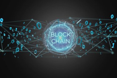 0 ve 1 veri üzerinde uçan bir Blockchain başlık görünümü