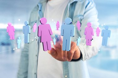 Bir erkek ve bir kadın Internet - 3d render toplantı birkaç görünümünü