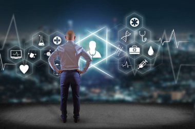 Medecine ve teknoloji arabiriminde görüntülenen genel sağlık simge görünümü 