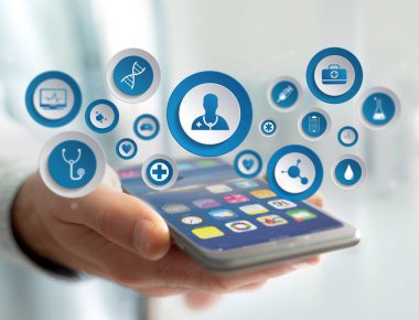 Medecine ve genel sağlık hizmetleri simgesinin bir teknoloji arayüzünde görüntülenmesi 