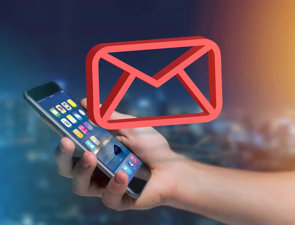 Vista Símbolo Mail Vermelho Exibido Uma Interface Futurista Conceito Mensagem — Fotografia de Stock