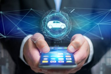 Fütüristik bir arabirim üzerinde bir araba simgesinin görünümü 