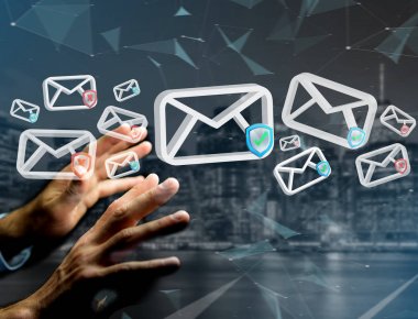 Fütüristik bir arabirimde - onaylı e-posta ve spam iletisinin görünümünü mesaj ve internet kavramı