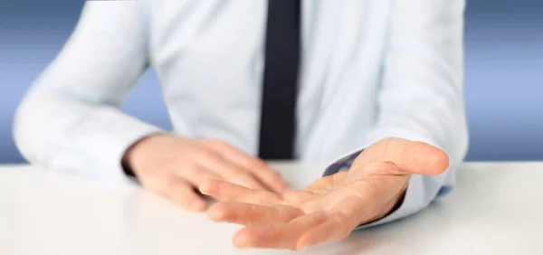 Vue Vide Tenant Les Mains Homme Affaires Sur Bureau — Photo