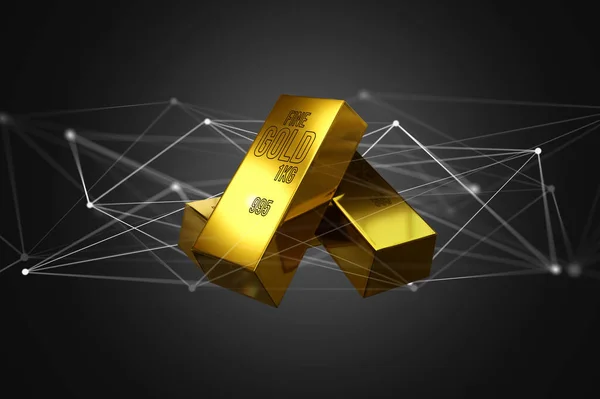 View Gold Bullion Shinning Front Connection Render — Stock Photo, Image