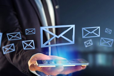Görünüm bulanık arka plan üzerinde görüntülenen mavi e-posta sembollerin 