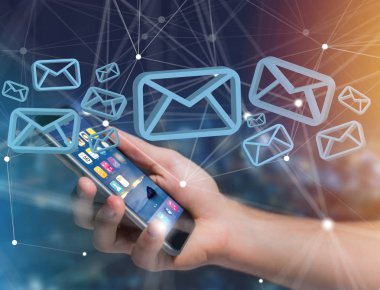 Görünüm bulanık arka plan üzerinde görüntülenen mavi e-posta sembollerin 