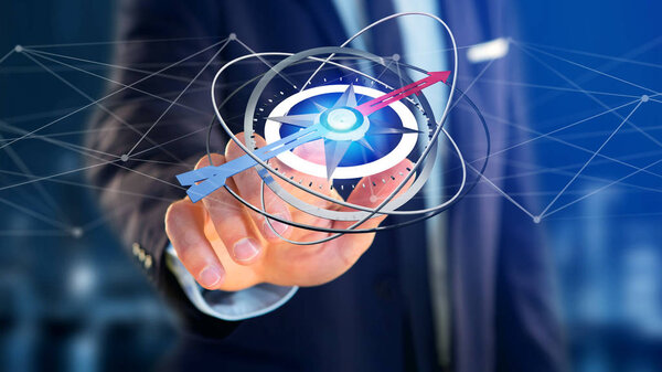 Вид предпринимателя, держащего навигационный компас
 