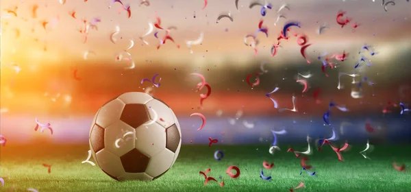 View Football Ball Field World Cup Stadium Streamers — Stock Photo, Image