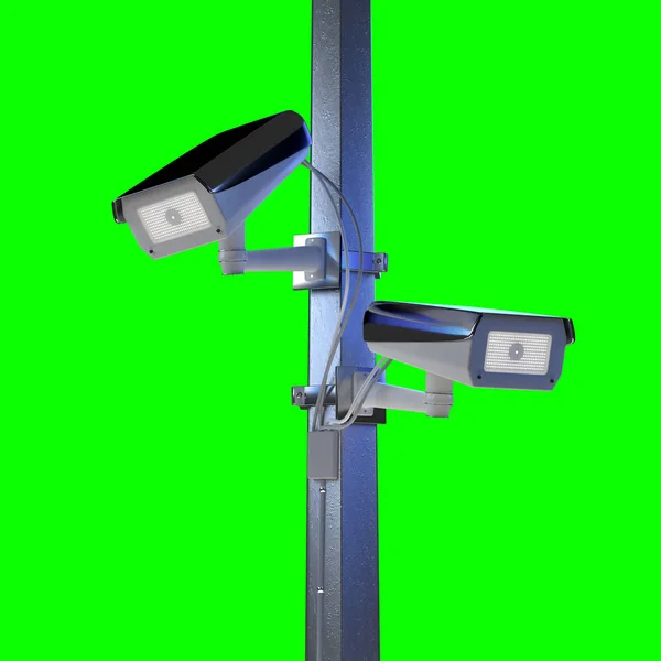 緑の背景に分離された通りセキュリティ Cctv カメラの — ストック写真