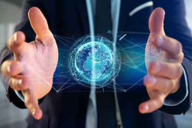 Dünya kavramı simge futuristik bir arayüze üzerinde bağlı 