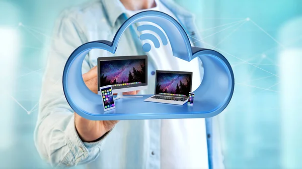 Smartphone Tablet Computador Exibidos Nuvem — Fotografia de Stock