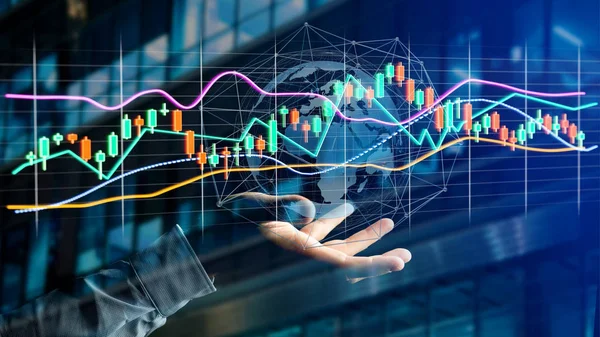 Información Datos Negociación Bolsa Valores Pantalla Sobre Mano Masculina — Foto de Stock