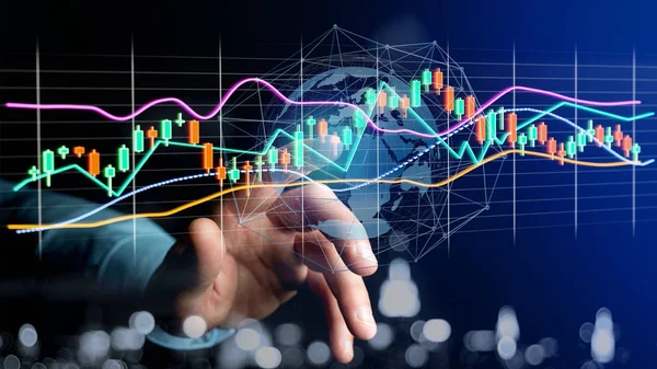 Borsa Dati Trading Visualizzazione Informazioni Sulla Mano Maschile — Foto Stock