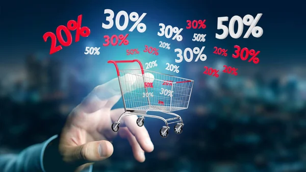 Red White Trolley Sales Discounts Male Hand — Stock Photo, Image