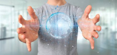 Dünya Dünya adam holding 3d render veri