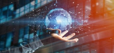 Dünya Dünya adam holding 3d render veri