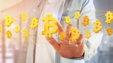Bitcoin işareti etrafında uçan ağ bağlantısı