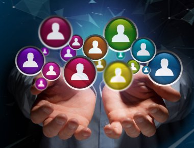 Grup erkek elleri üzerinde görüntülenen kişi simgesi