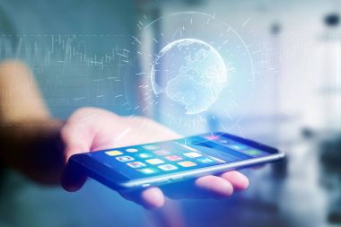 Küre fütüristik arabiriminde görüntülenen planet Earth görünümünü