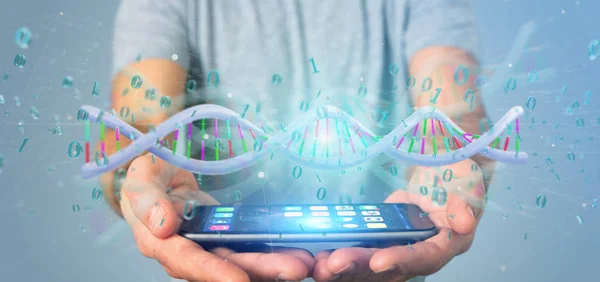 Man Holding Data Coded Dna Binary File — Stock Photo, Image