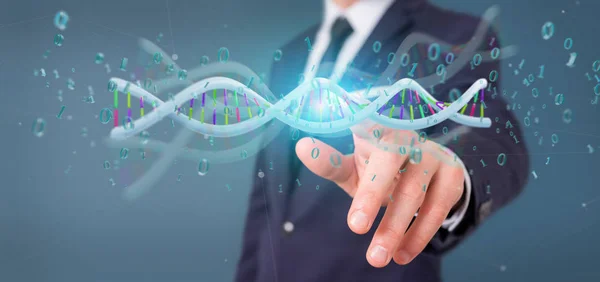 Man Holding Data Coded Dna Binary File — Stock Photo, Image