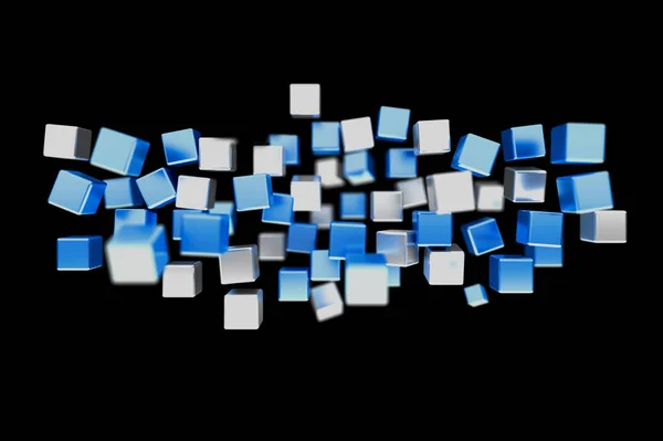 Representación Cubos Azules Blancos Sobre Fondo Negro — Foto de Stock