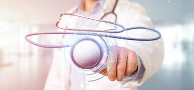  Doktor 3d render sağlık stetoskop ile