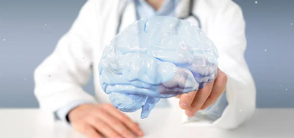 Doktor drží 3d vykreslování umělý mozek — Stock fotografie
