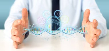 Bir 3d tutan işadamı Dna render