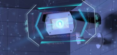 Algılanan bir saldırı - 3d render hedefleme bir güvenlik kamerasının görüş