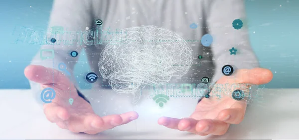 Syn Man Som Håller Rendering Artificiell Intelligens Koncept Med Hjärna — Stockfoto
