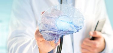 Yapay beyin oluşturma 3d tutan bir doktor görünümünü