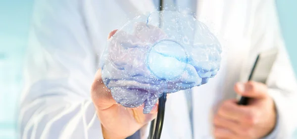 View Doctor Holding Rendering Artificial Brain — Stock Photo, Image