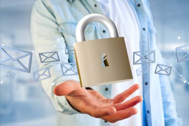 Asma kilit güvenlik bağlantı eller üzerinde görüntülenen görünümünü