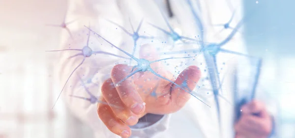 View Doctor Holding Rendering Group Neurons — Stock Photo, Image