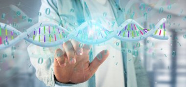 Görünüm verileri işleme 3d tutan bir adamın ikili dosya ile Dna kodlu