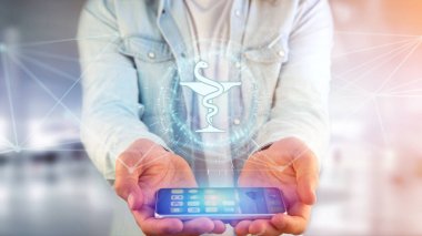 Bir eczane tıbbi simge görünümü üzerinde bir futuristik bir arayüze 