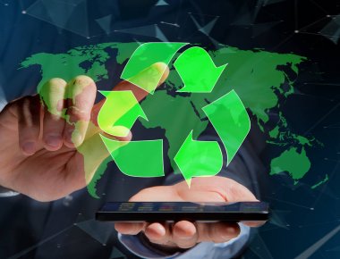 Arka plan - ekoloji kavramı üzerinde Dünya Haritası ile bir teknoloji ekolojik arabiriminin görünümü