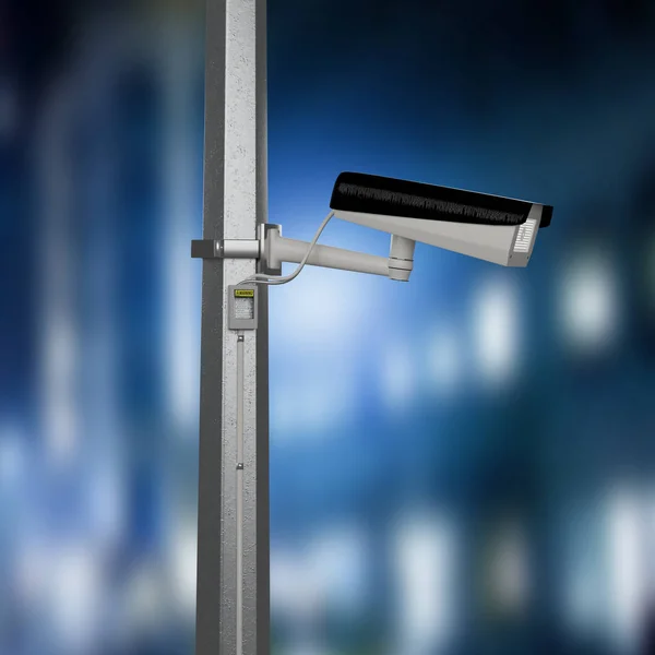 View Street Security Cctv Camera Filming Night City Rendering — Stock Photo, Image