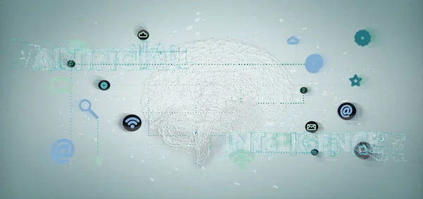 Vista Una Representación Inteligencia Artificial Concpt Con Cerebro Una Aplicación — Foto de Stock